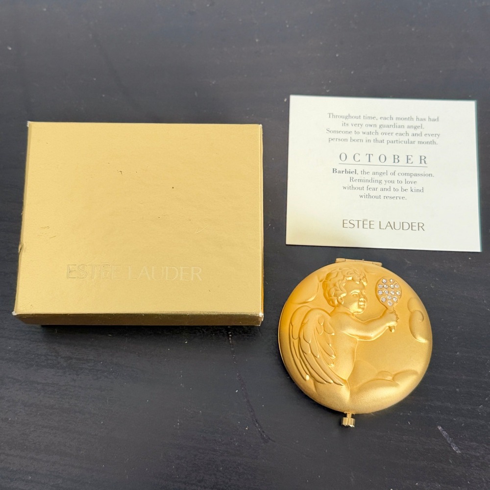 Estee Lauder October Angel Lucidity Translucent Pressed Powder Compact Gold